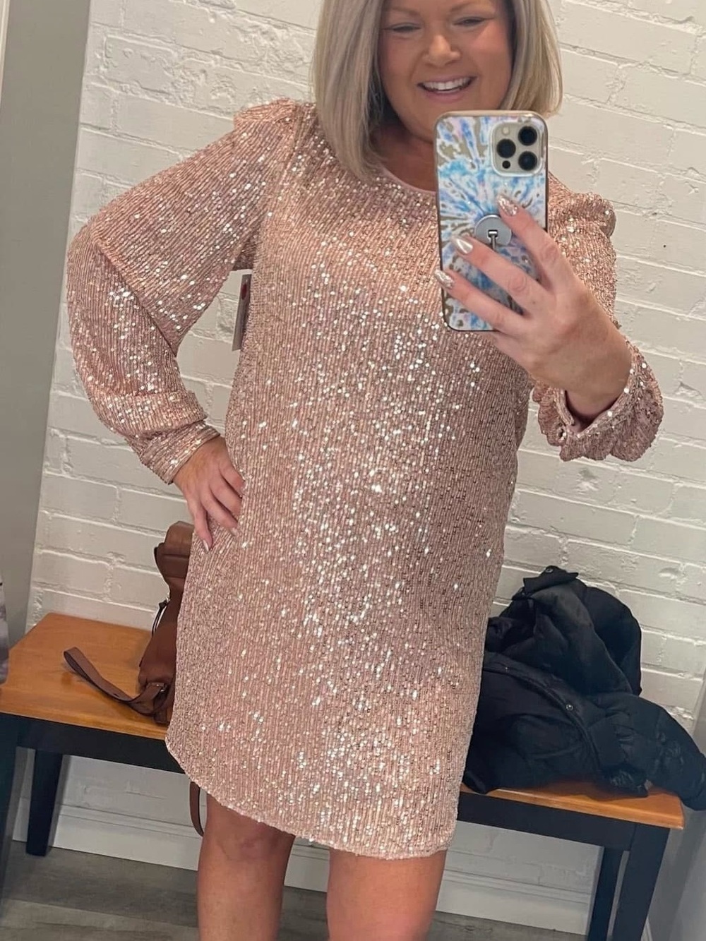 Sequin Shift Dress in Rose Gold